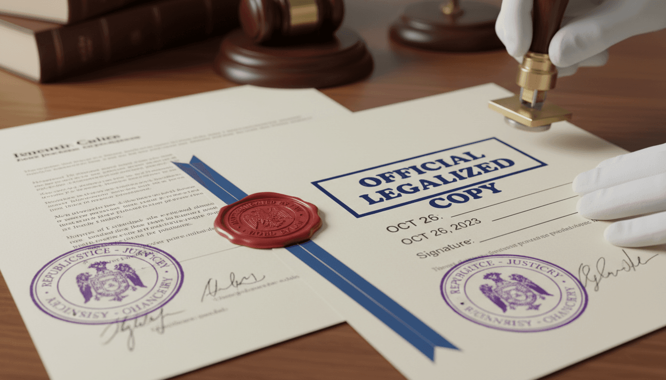Official apostille stamp and certification on legal documents